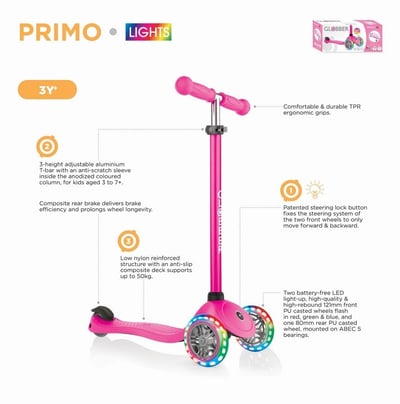 купить Самокат Globber Primo Lights розовый в Санкт-Петербурге Спб - фото 