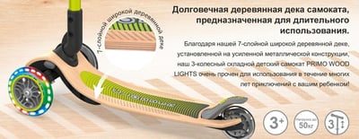 купить Самокат Globber Primo Foldable Wood Lights светло-зеленый в Волгодонске - фото 