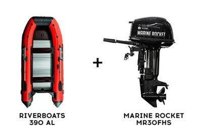 Лодка ПВХ RIVERBOATS 390 AL + 2х-тактный лодочный мотор MARINE ROCKET MR30FHS в Дербенте