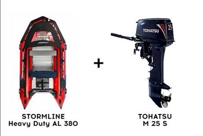 Лодка ПВХ STORMLINE Heavy Duty AL 380 + 2х-тактный лодочный мотор TOHATSU M 25 S в Чебоксарах
