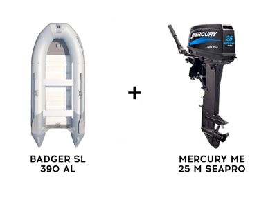 купить Лодка ПВХ BADGER SL 390 AL + 2х-тактный лодочный мотор MERCURY ME 25 M SEAPRO в Глазове - фото 