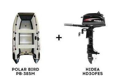 Лодка ПВХ POLAR BIRD PB-385M New Merlin (Кречет) + 2х-тактный лодочный мотор HIDEA HD30FES в Астрахани