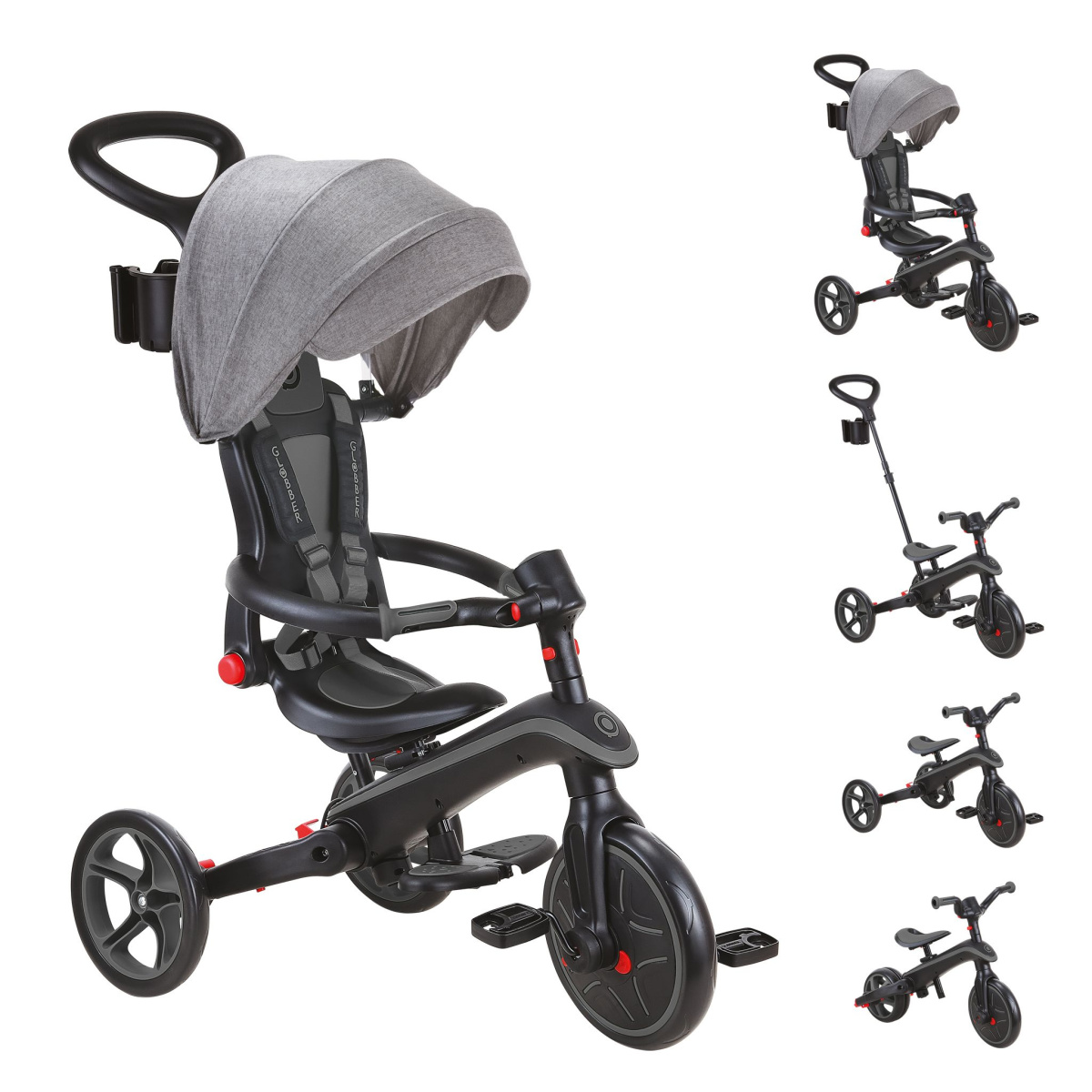 купить Велосипед-беговел Globber Trike Explorer Foldable 4 в 1 Black-Grey в Сургуте - фото 