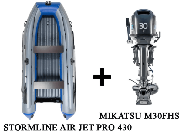 купить Лодка ПВХ STORMLINE AIR JET PRO 430 + 2х-тактный лодочный мотор MIKATSU M30JHS ВОДОМЕТ в Пензе - фото 