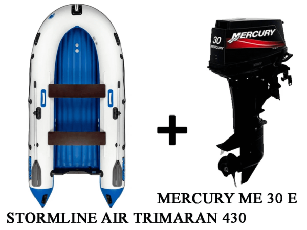 купить Лодка ПВХ STORMLINE AIR TRIMARAN 430 + 2х-тактный лодочный мотор MERCURY ME 30 E во Владивостоке - фото 
