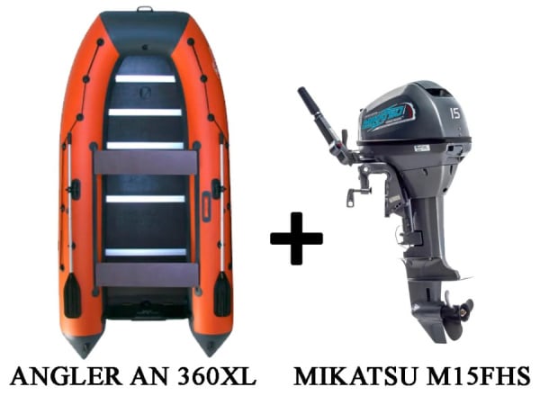 Лодка ПВХ ANGLER AN 360XL + 2х-тактный лодочный мотор MIKATSU M15FHS в Москве